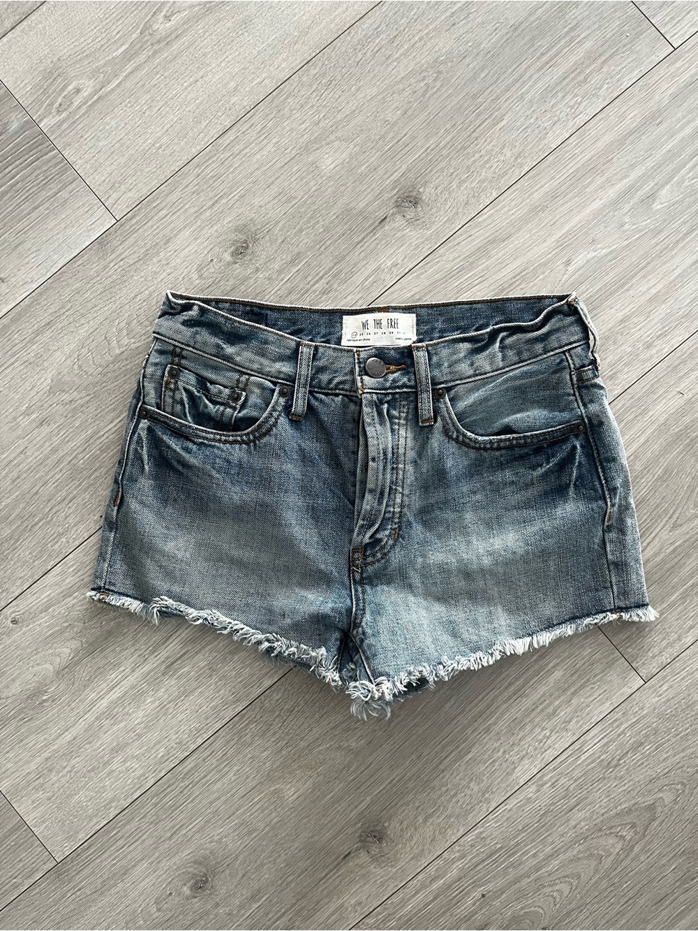 Free People Washed Blue Frayed Hem Denim Shorts
